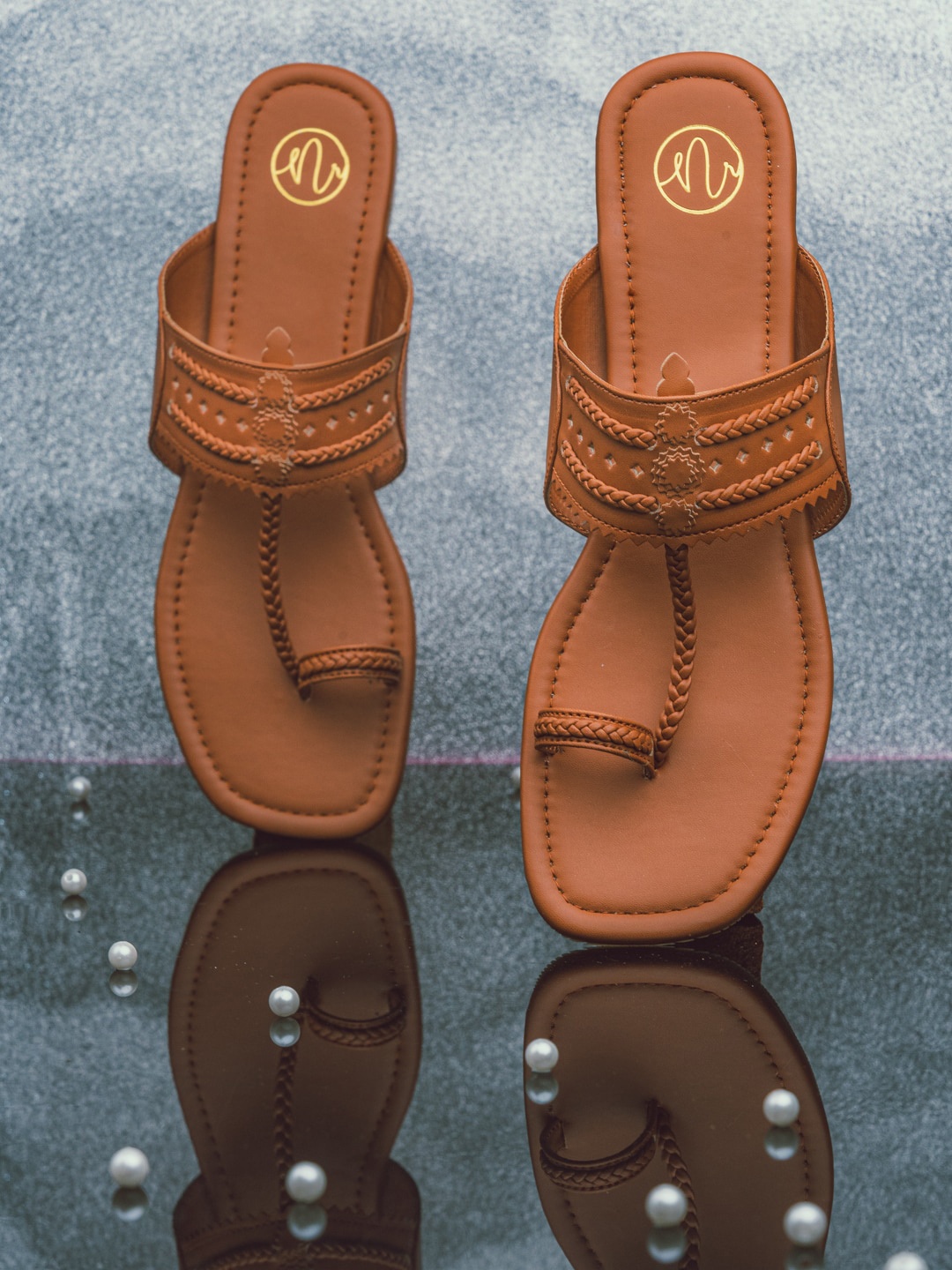 

NR By Nidhi Rathi Women Tan One Toe Flats with Laser Cuts