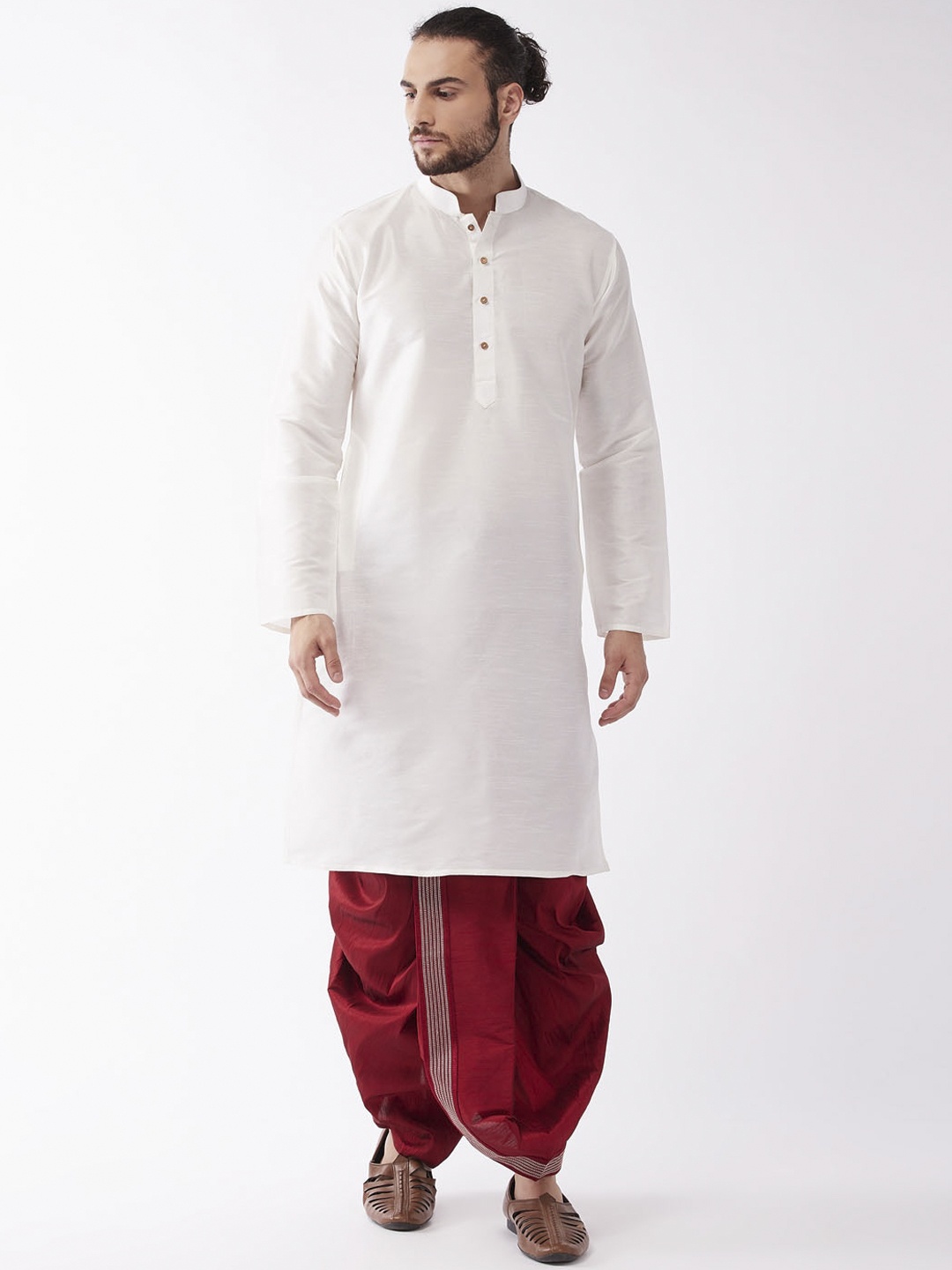 

VASTRAMAY Men White Regular Kurta with Dhoti Pants