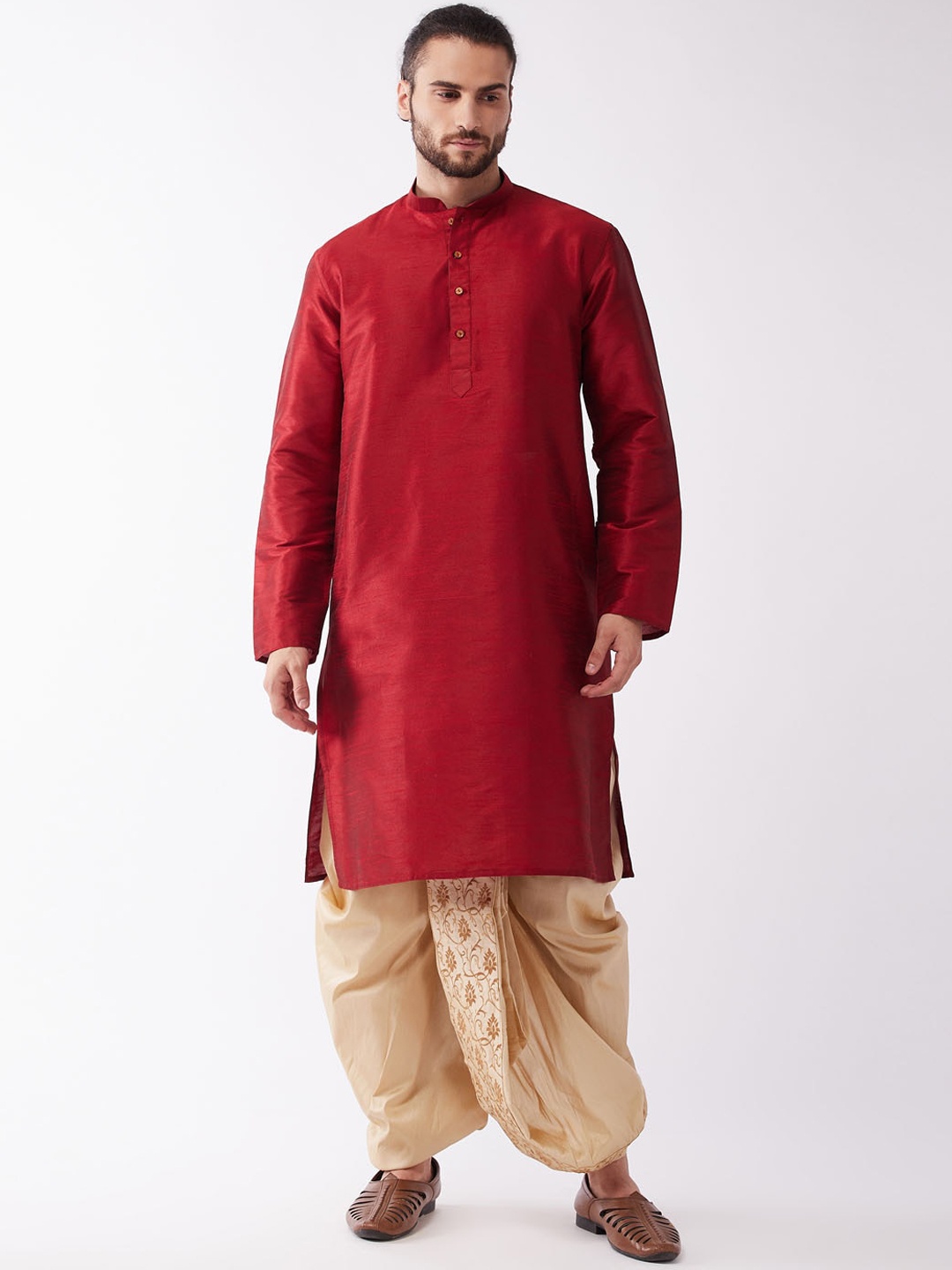 

VASTRAMAY Men Maroon Regular Kurta with Dhoti Pants