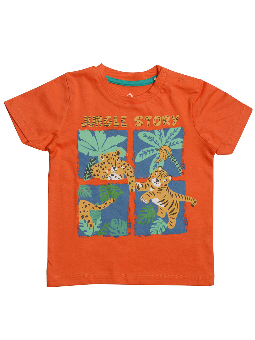 

TINY HUG Boys Orange & Blue Printed T-shirt