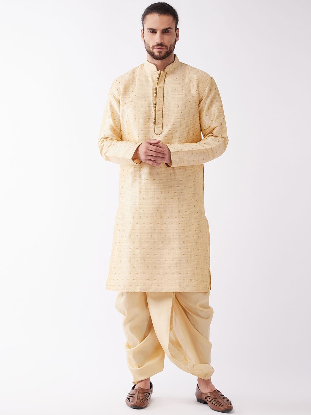 

VASTRAMAY Men Beige Straight Kurta with Dhoti Pants