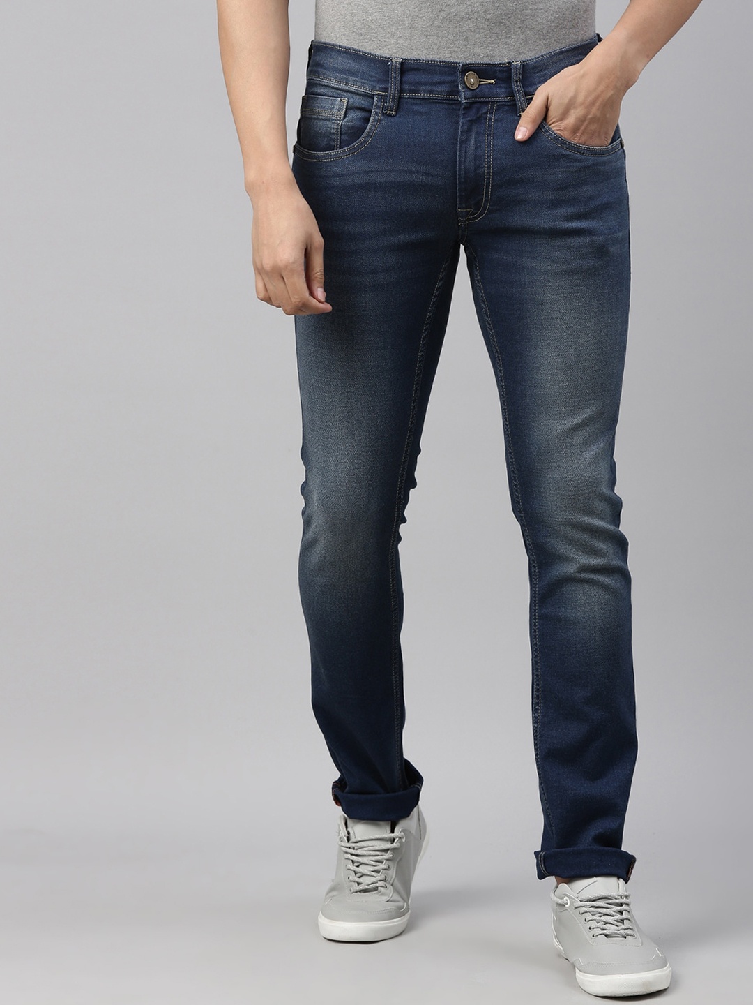 

American Bull Men Blue Skinny Fit Mid-Rise Light Fade Jeans