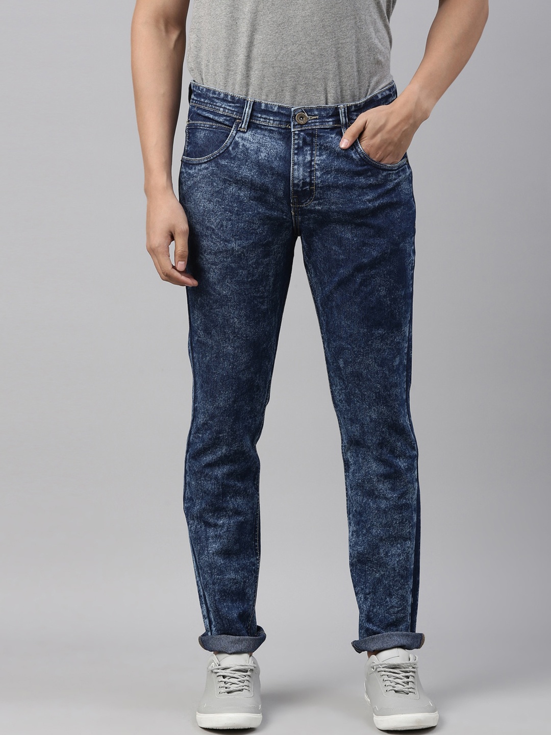 

Chennis Men Blue Slim Fit Heavy Fade Bleached Cotton Stretchable Jeans