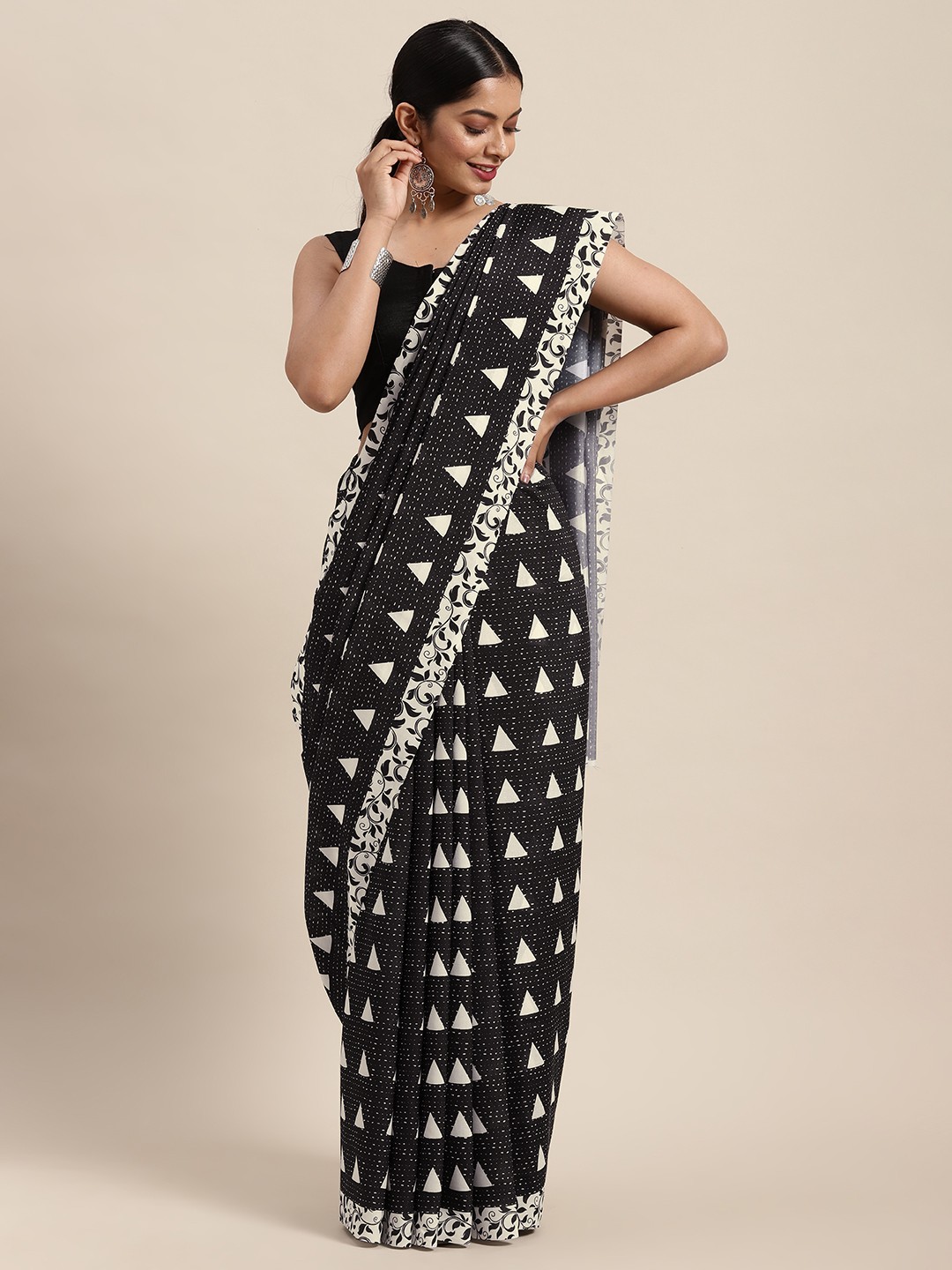 

cbazaar Black & White Silk Cotton Saree