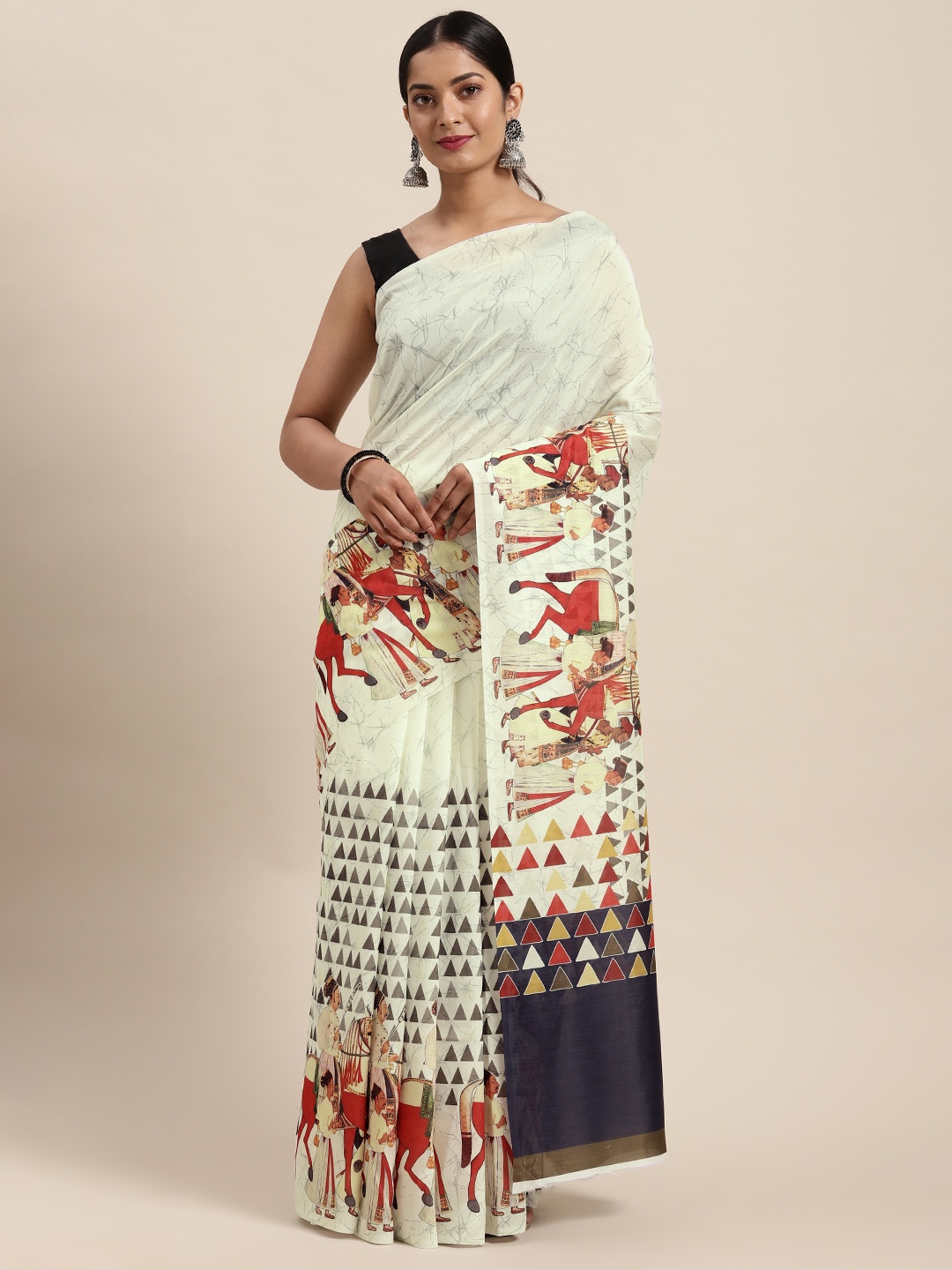 

cbazaar Beige & Brown Ethnic Motifs Printed Silk Cotton Saree