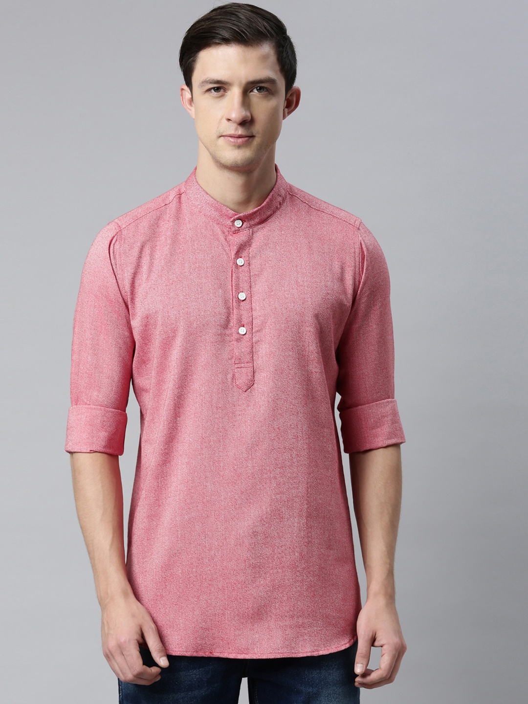 

Cross Court Men Peach-Coloured Soild Kurta