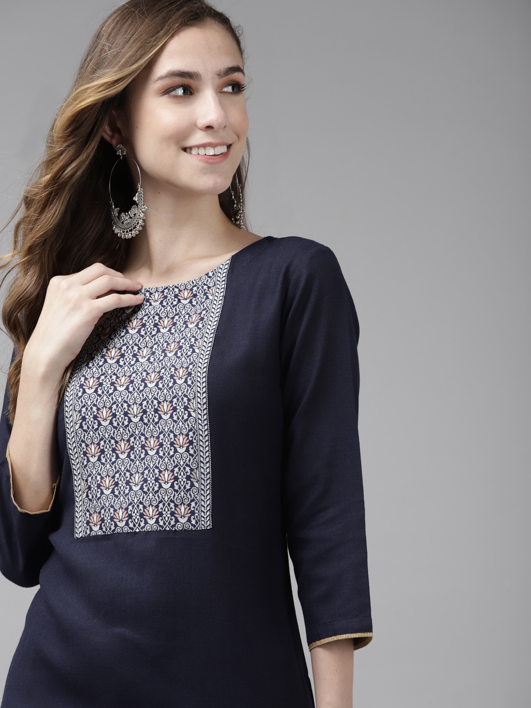 

Indo Era Women Navy Blue Kurta