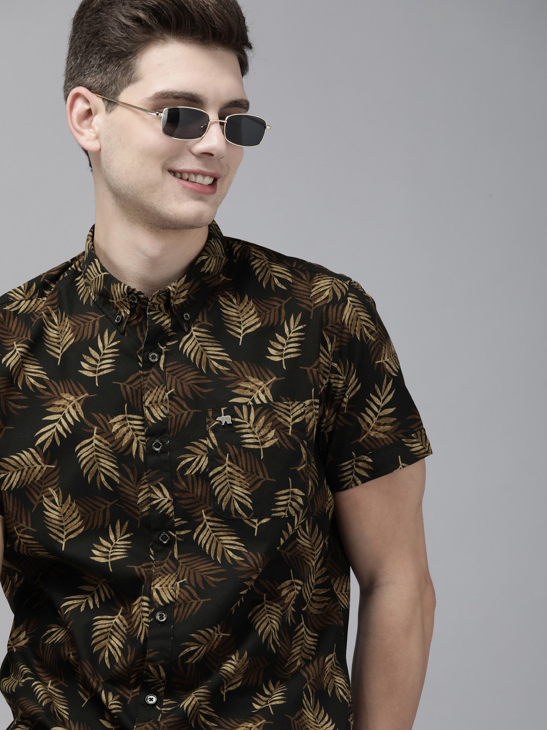 

THE BEAR HOUSE Men Black Slim Fit Floral Printed Cotton Casual Shirt