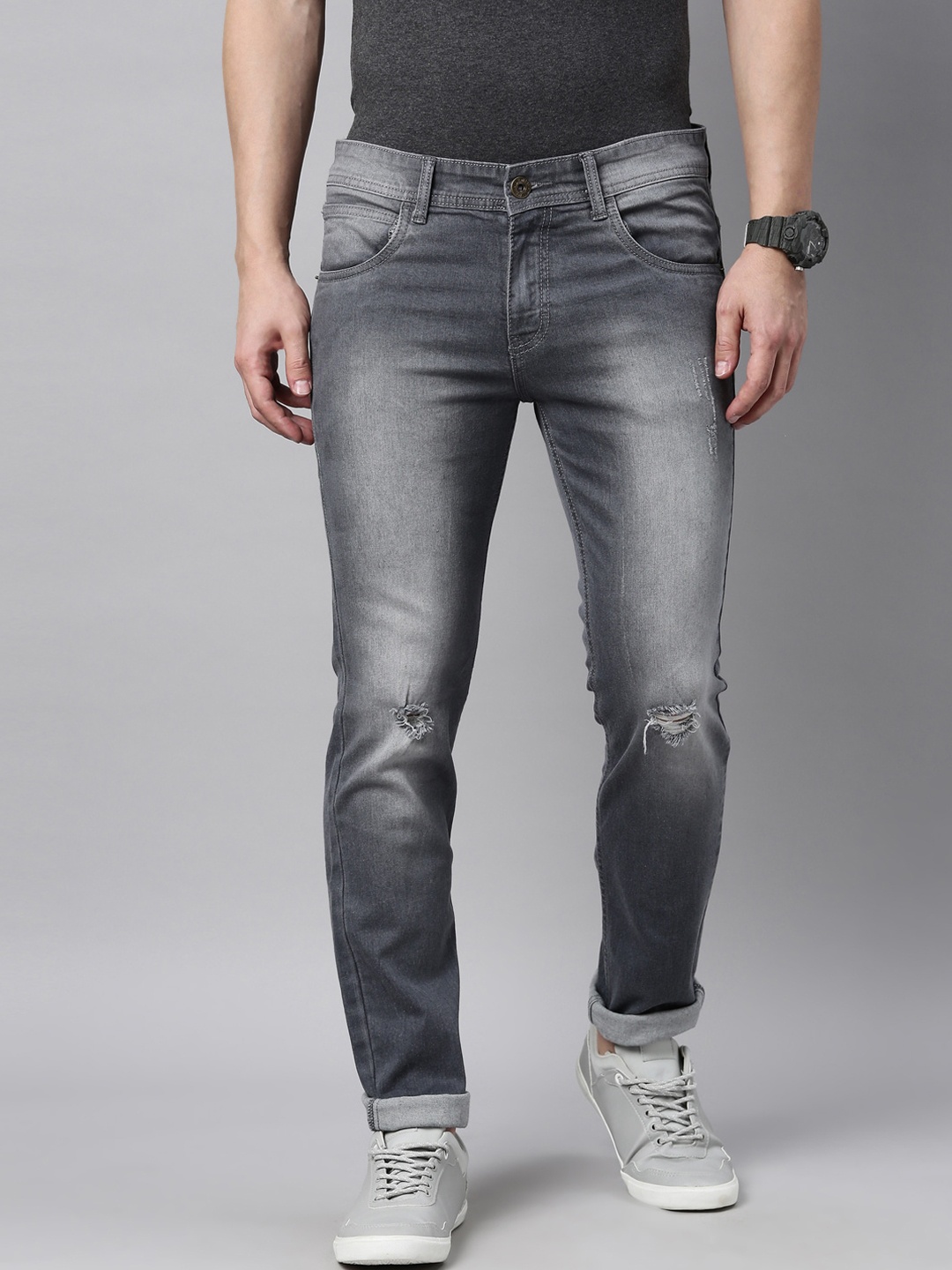 

Chennis Men Grey Slim Fit Low Distress Heavy Fade Stretchable Jeans