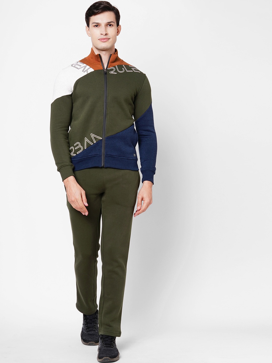 

Sweet Dreams Men Olive Green & White Colourblocked Regular-Fit Cotton Track Suit