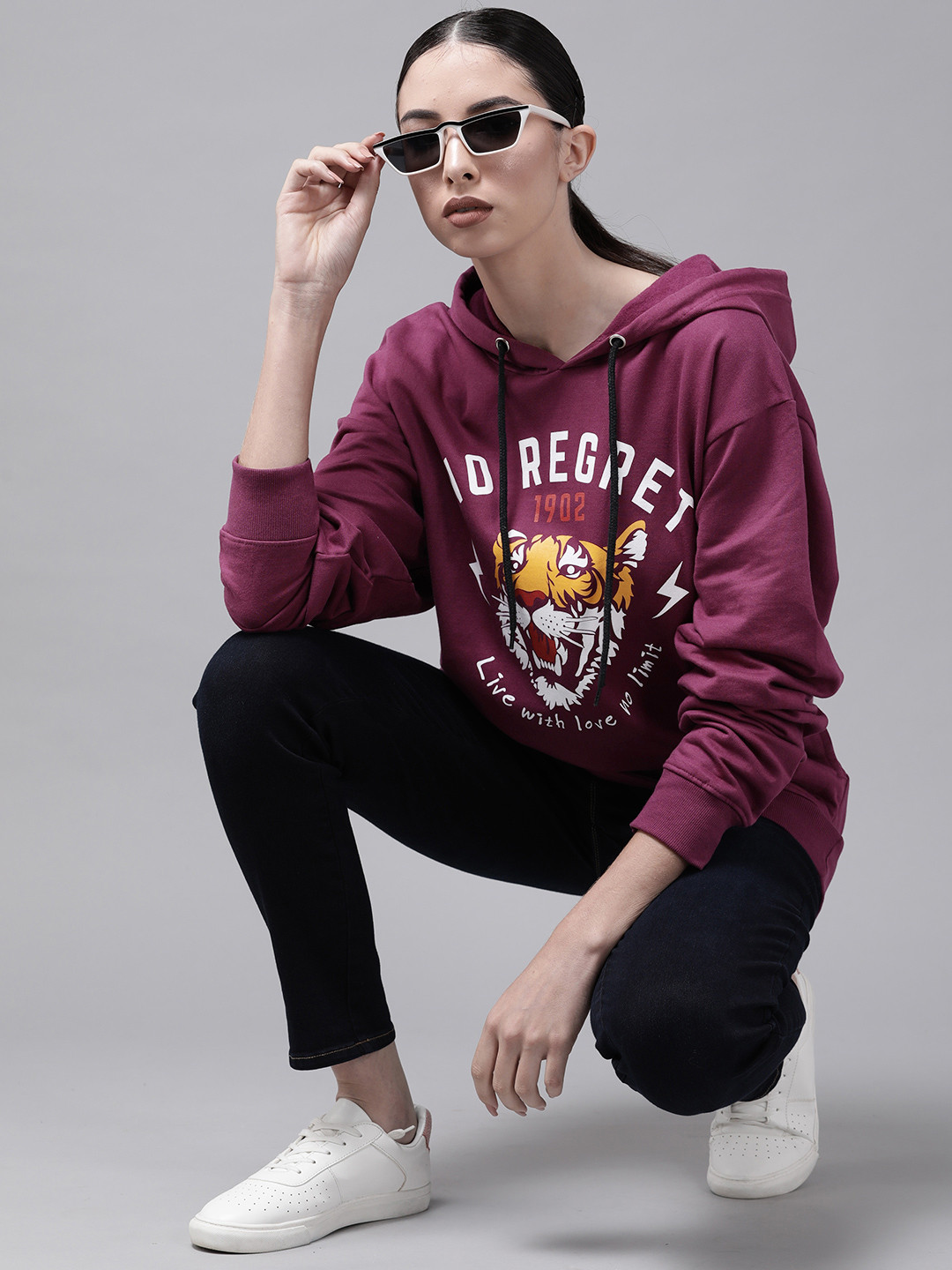 

The Dry State Women Purple Printed Hooded Fleece Sweatshirt
