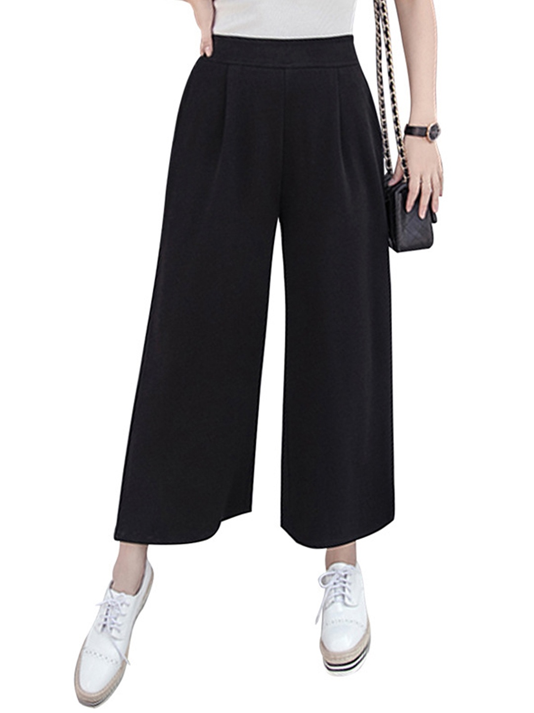 

URBANIC Women Black Solid Relaxed Fit High-Rise Wide Leg Pants