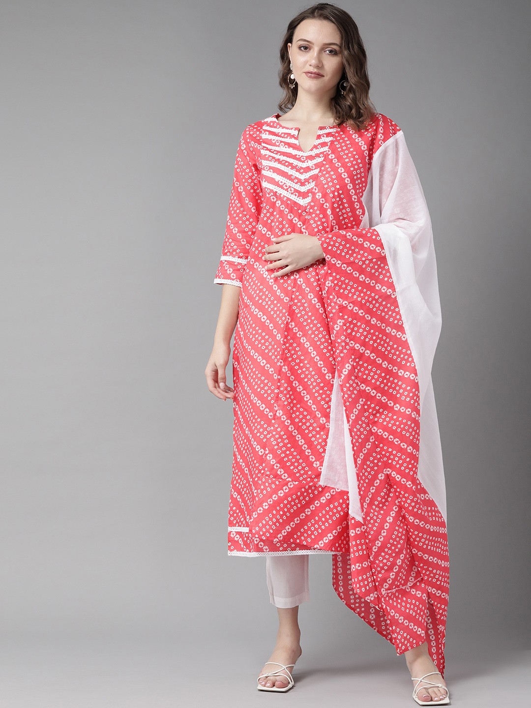 

Amirah s Women Pink Ethnic Motifs Printed Regular Pure Cotton Kurta with Palazzos & With Dupatta