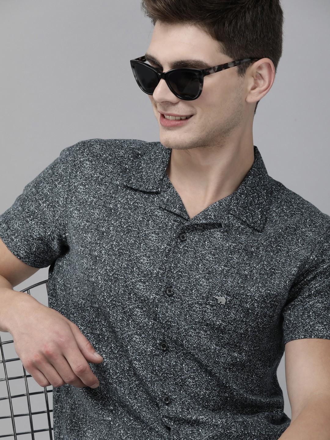 

THE BEAR HOUSE Men Black Slim Fit Cotton Casual Shirt