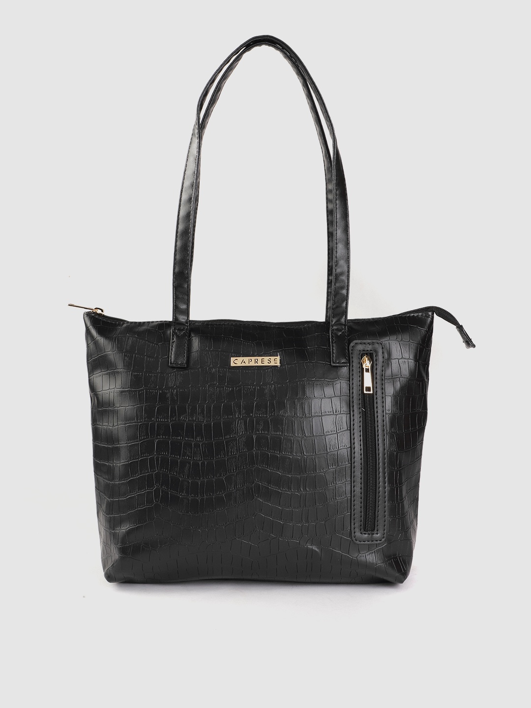 

Caprese Black Croc Textured Structured Shoulder Bag