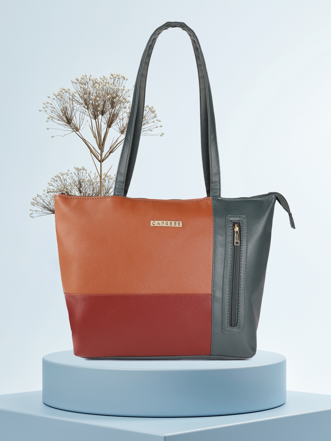 

Caprese Teal Green & Orange Colourblocked Shoulder Bag