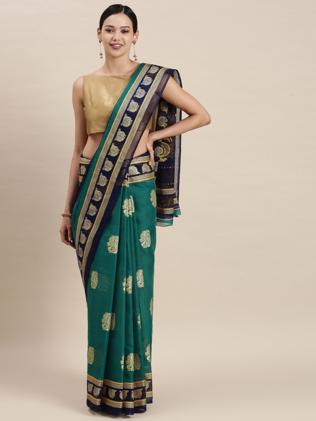 

aamna Green Woven Design Uppada Saree