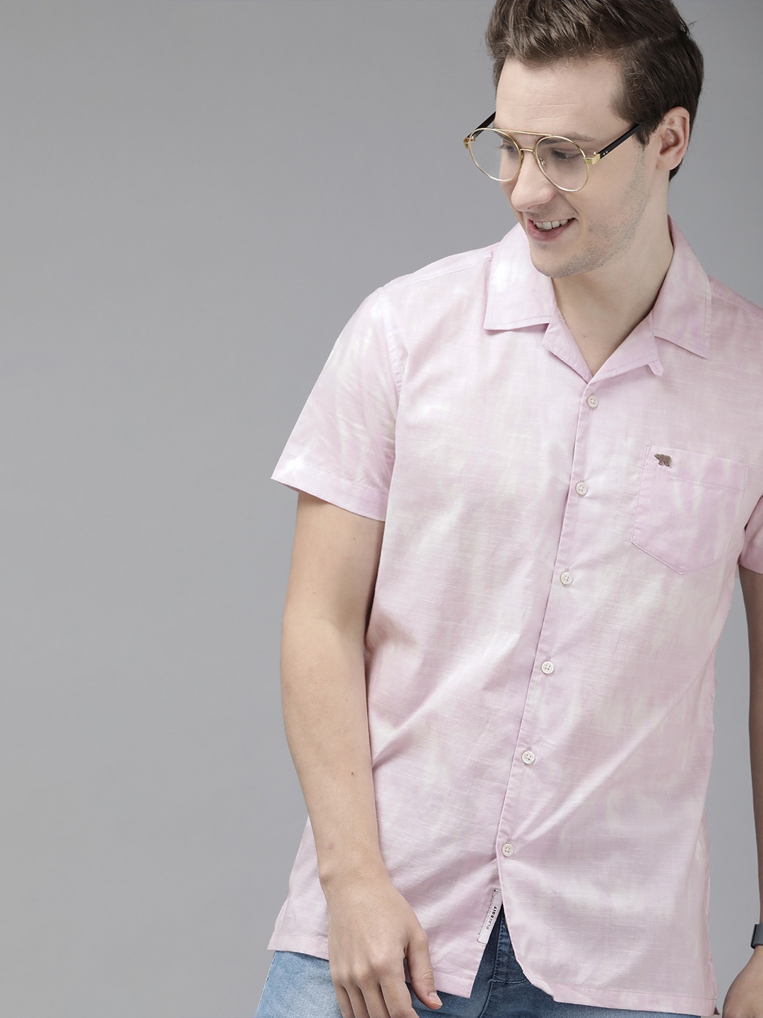

THE BEAR HOUSE Men Purple Printed Slim Fit Pure Cotton Casual Shirt