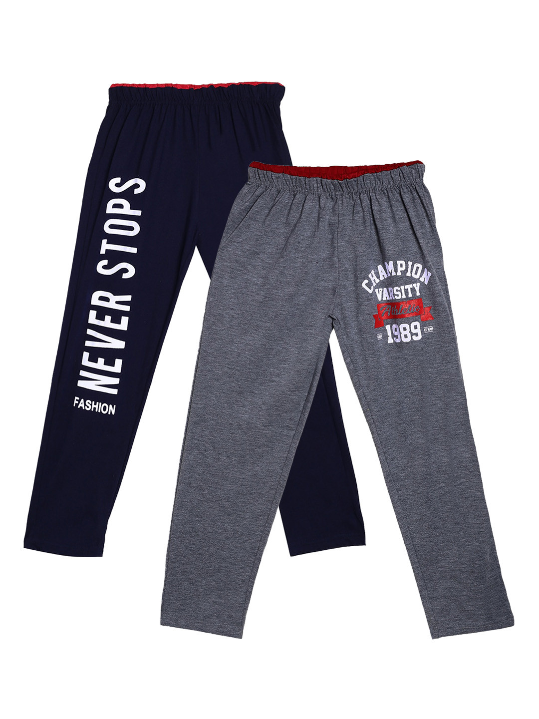 

SWEET ANGEL Boys Pack Of 2 Typography Pure Cotton Track Pants, Navy blue