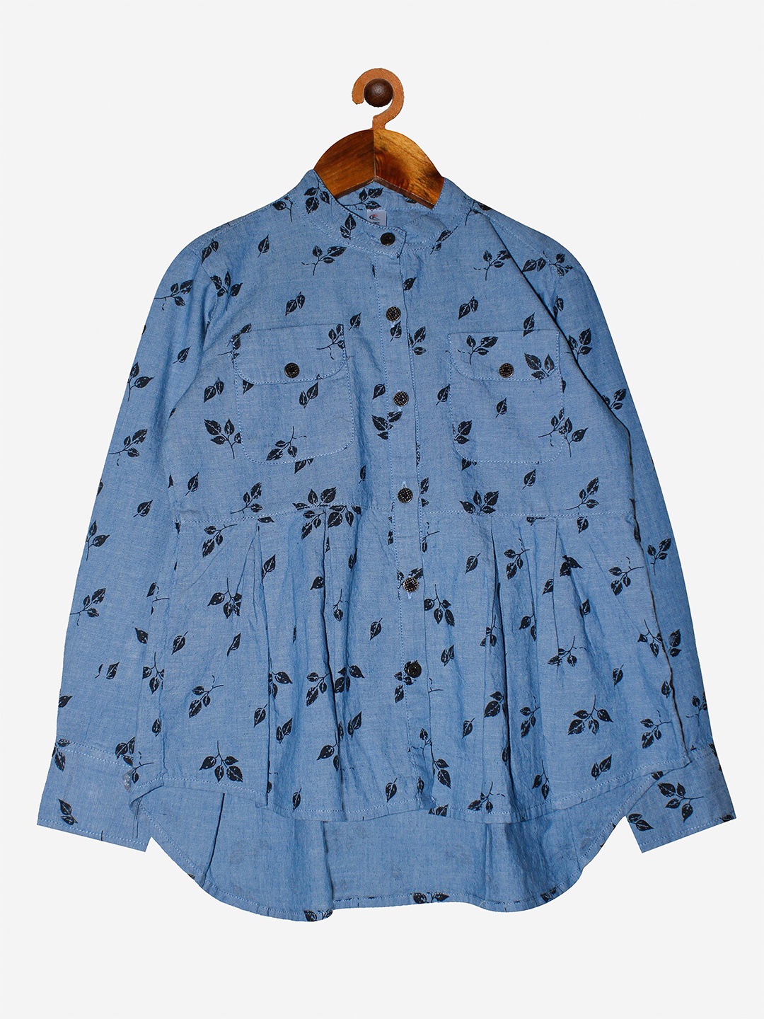 

KiddoPanti Blue Mandarin Collar Shirt Style Top