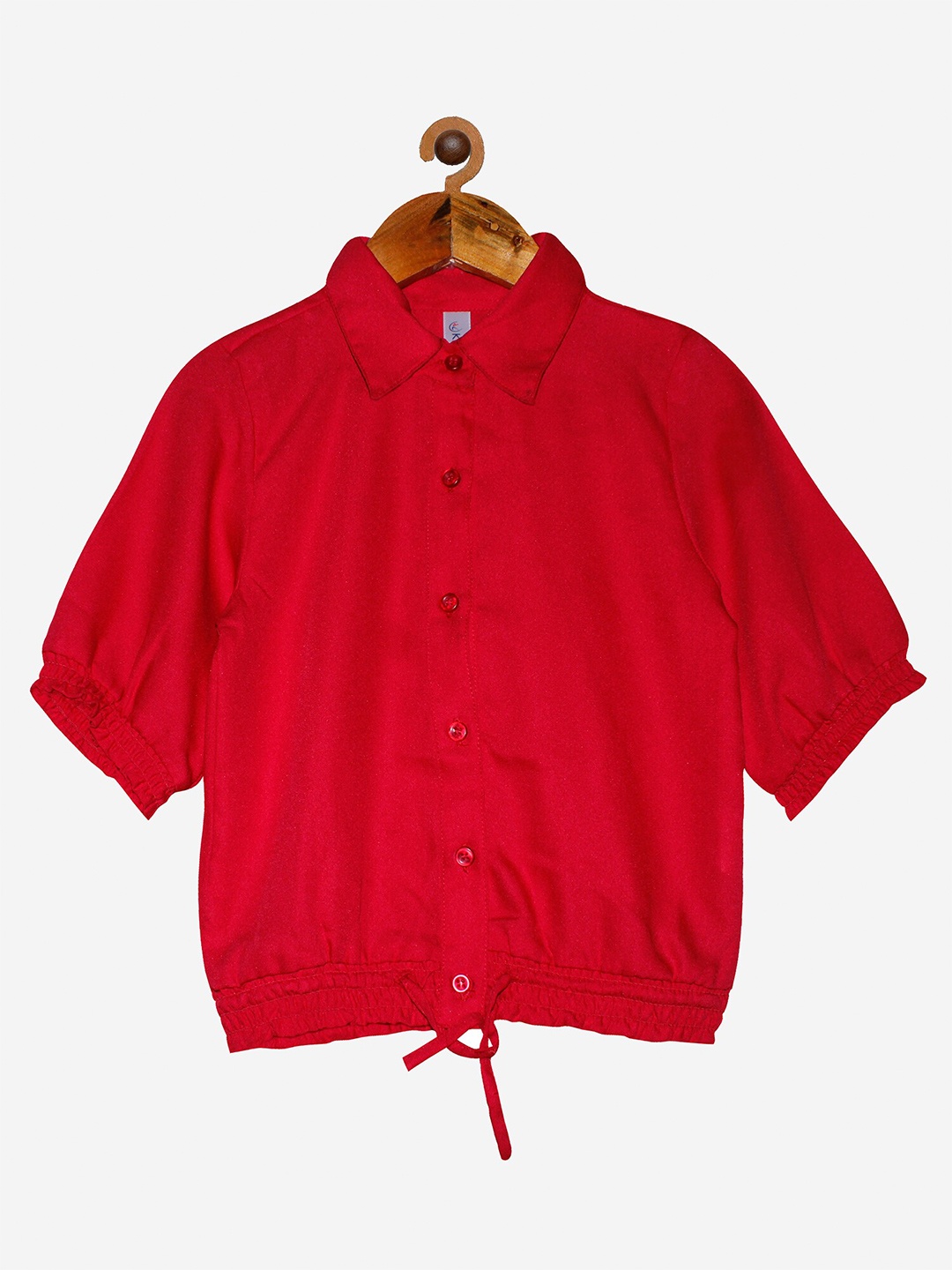 

KiddoPanti Girls Red Georgette Shirt Style Top