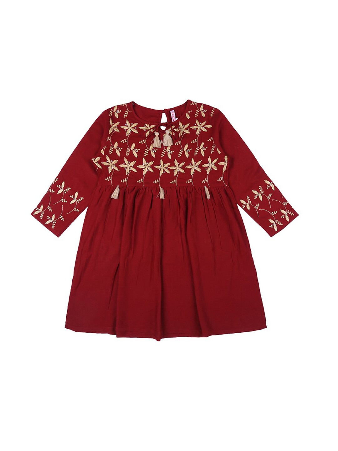 

Ishin Maroon & Gold-Toned A-Line Top
