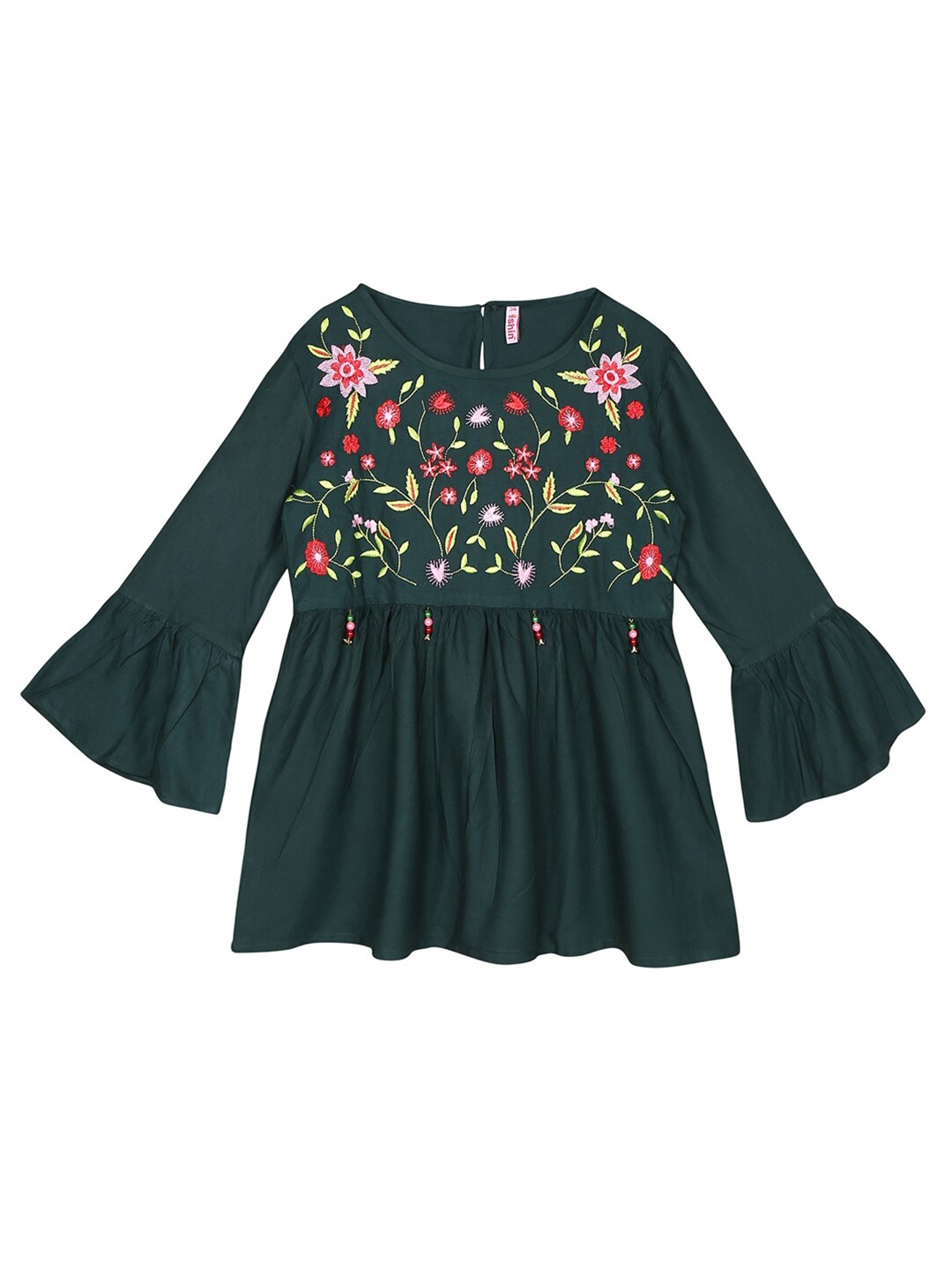 

Ishin Girls Green Floral A-Line Top