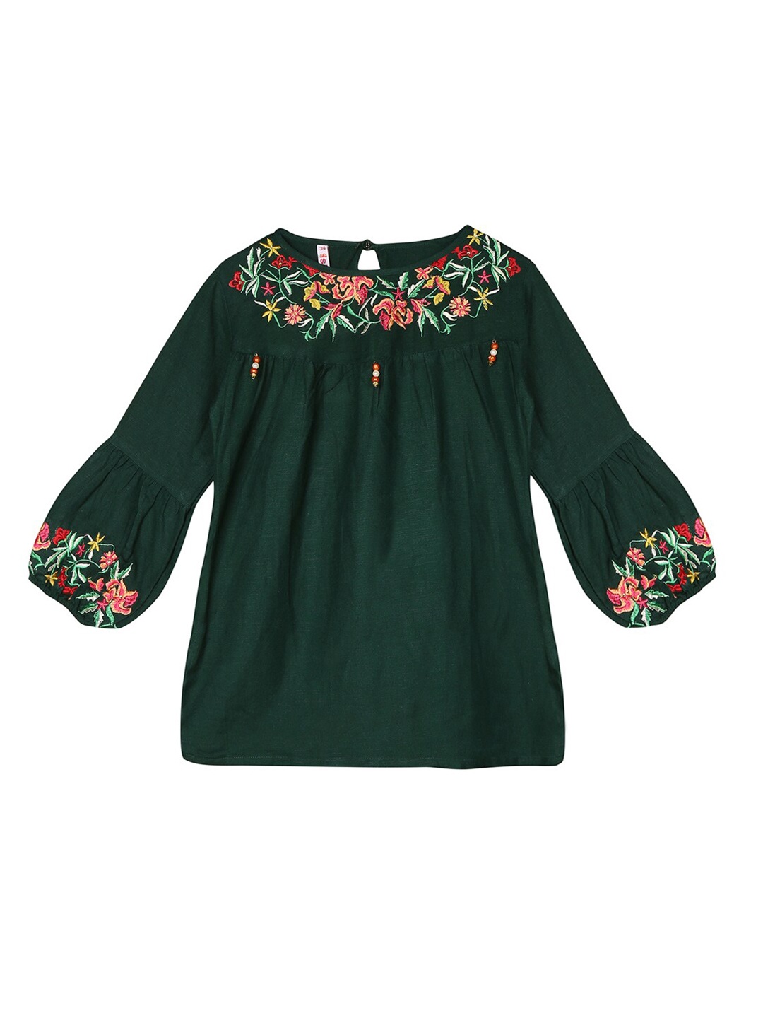 

Ishin Green Floral Embroidered Regular Top