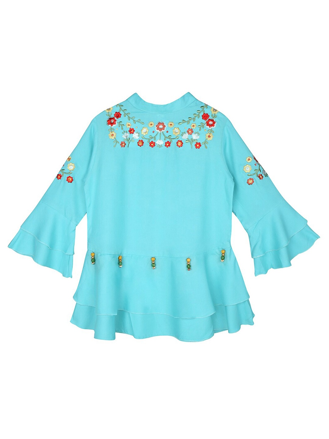 

Ishin Blue & Red Floral Embroidered Peplum Top