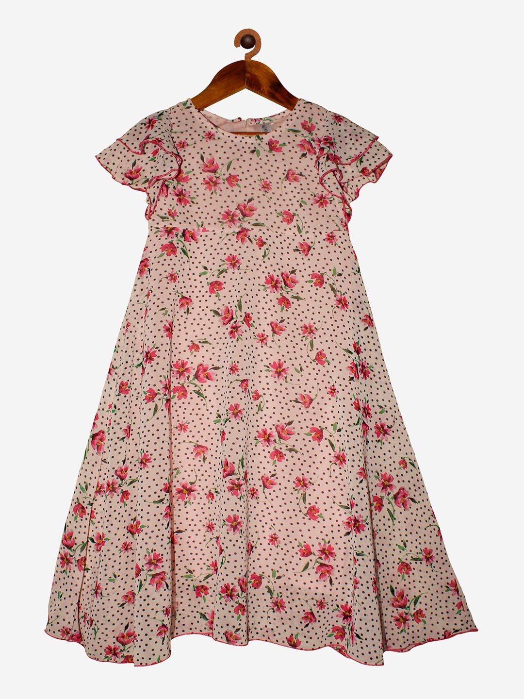 KiddoPanti Pink Floral Georgette A-Line Maxi Dress