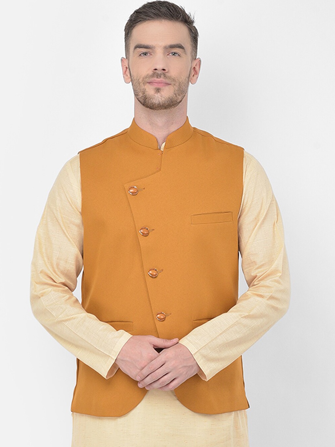 

SG LEMAN Men Solid Rust Nehru Jacket