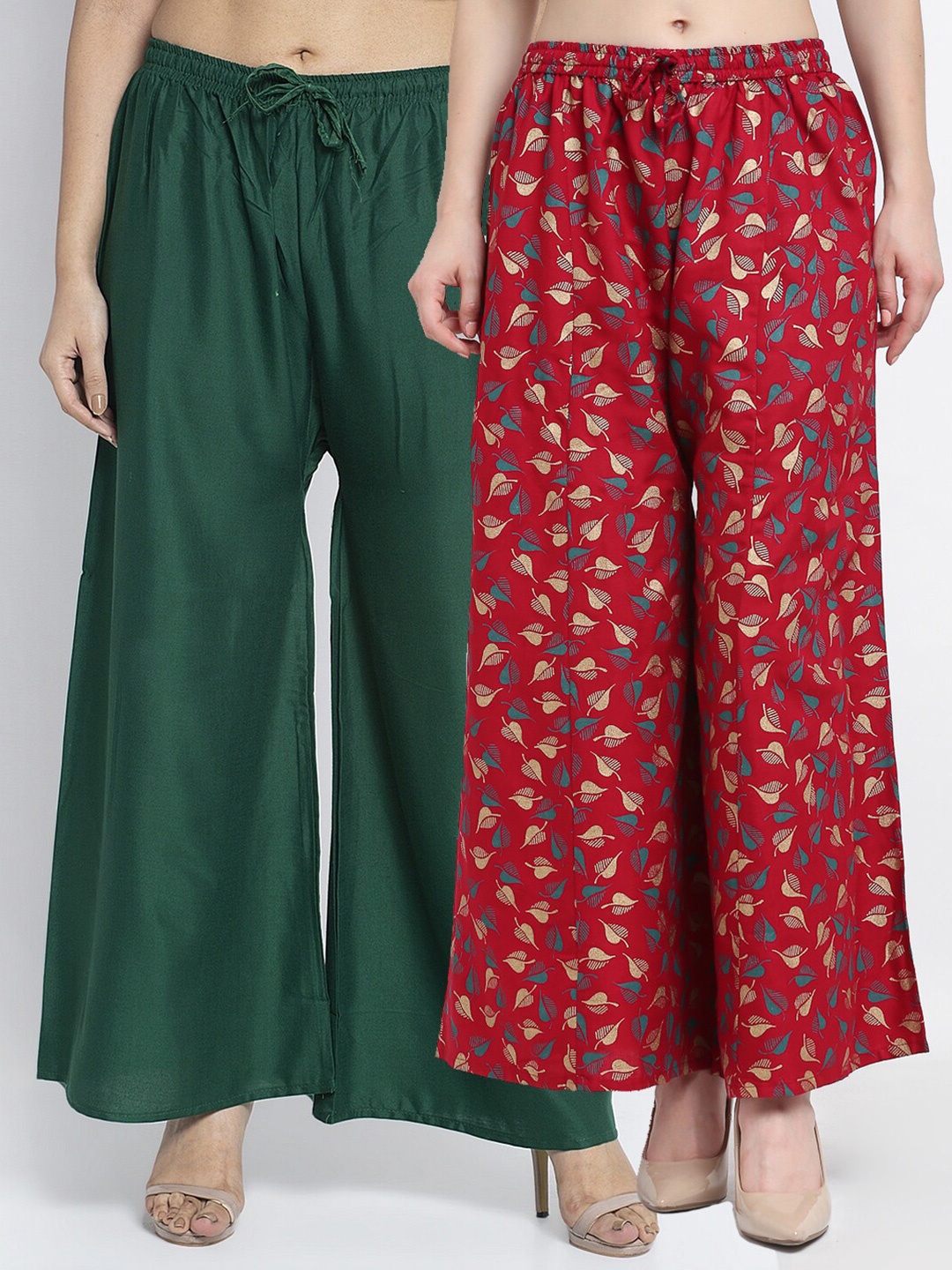 

GRACIT Women Green & Red Set Of 2 Wide Leg Knitted Palazzos