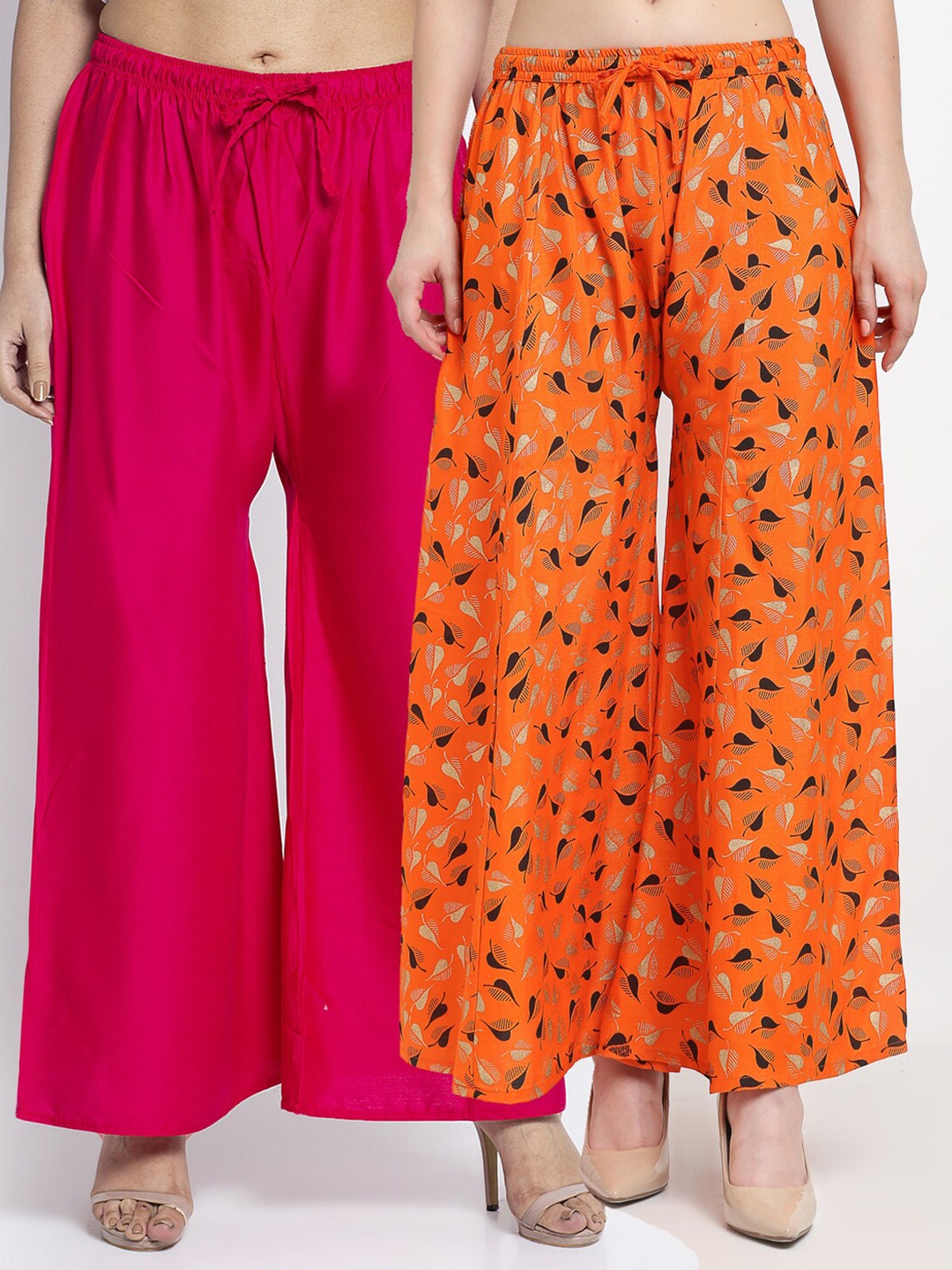 

GRACIT Women Pink & Orange Set Of 2 Wide Leg Knitted Palazzos