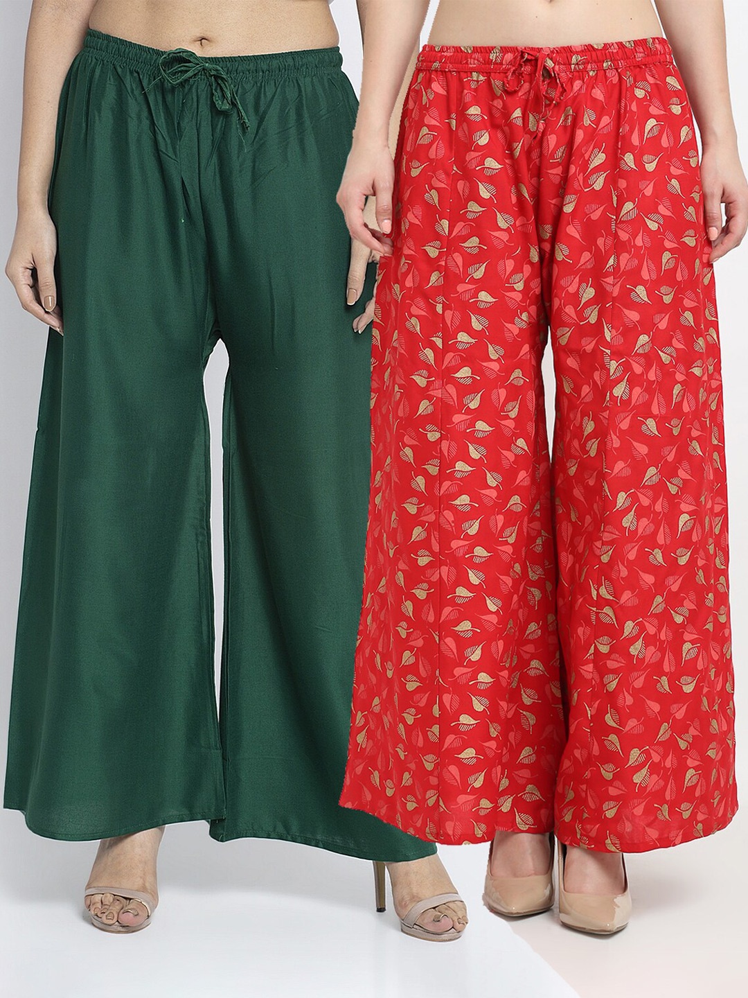 

GRACIT Women Pack of 2 Printed Knitted Ethnic Palazzos, Green