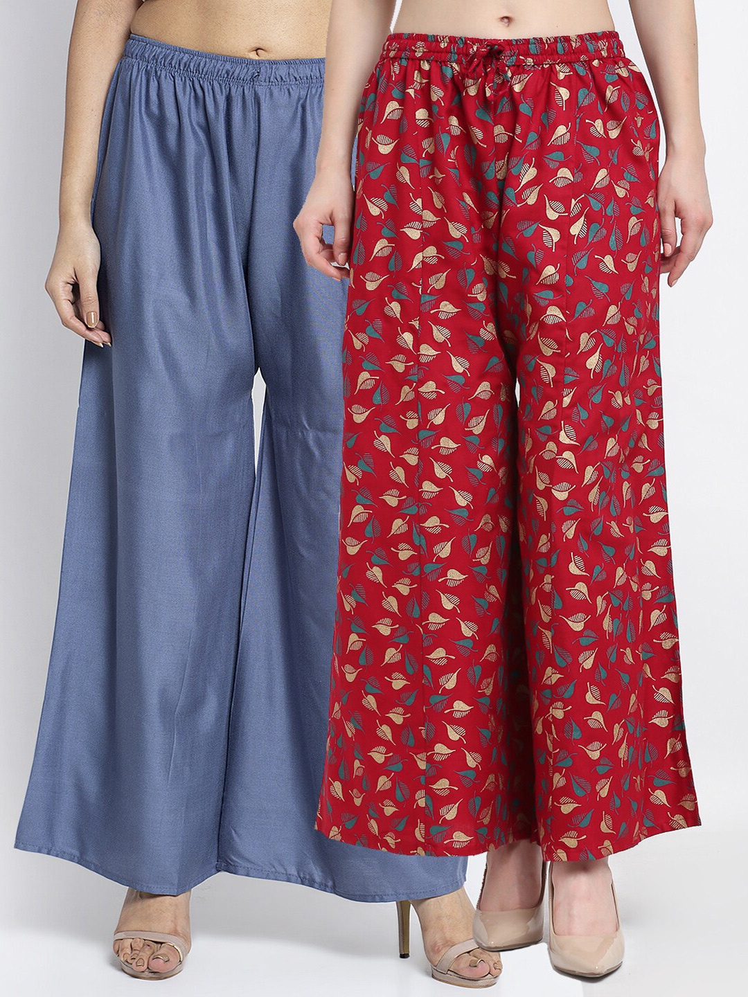 

GRACIT Women Grey & Red Set Of 2 Wide Leg Knitted Palazzos