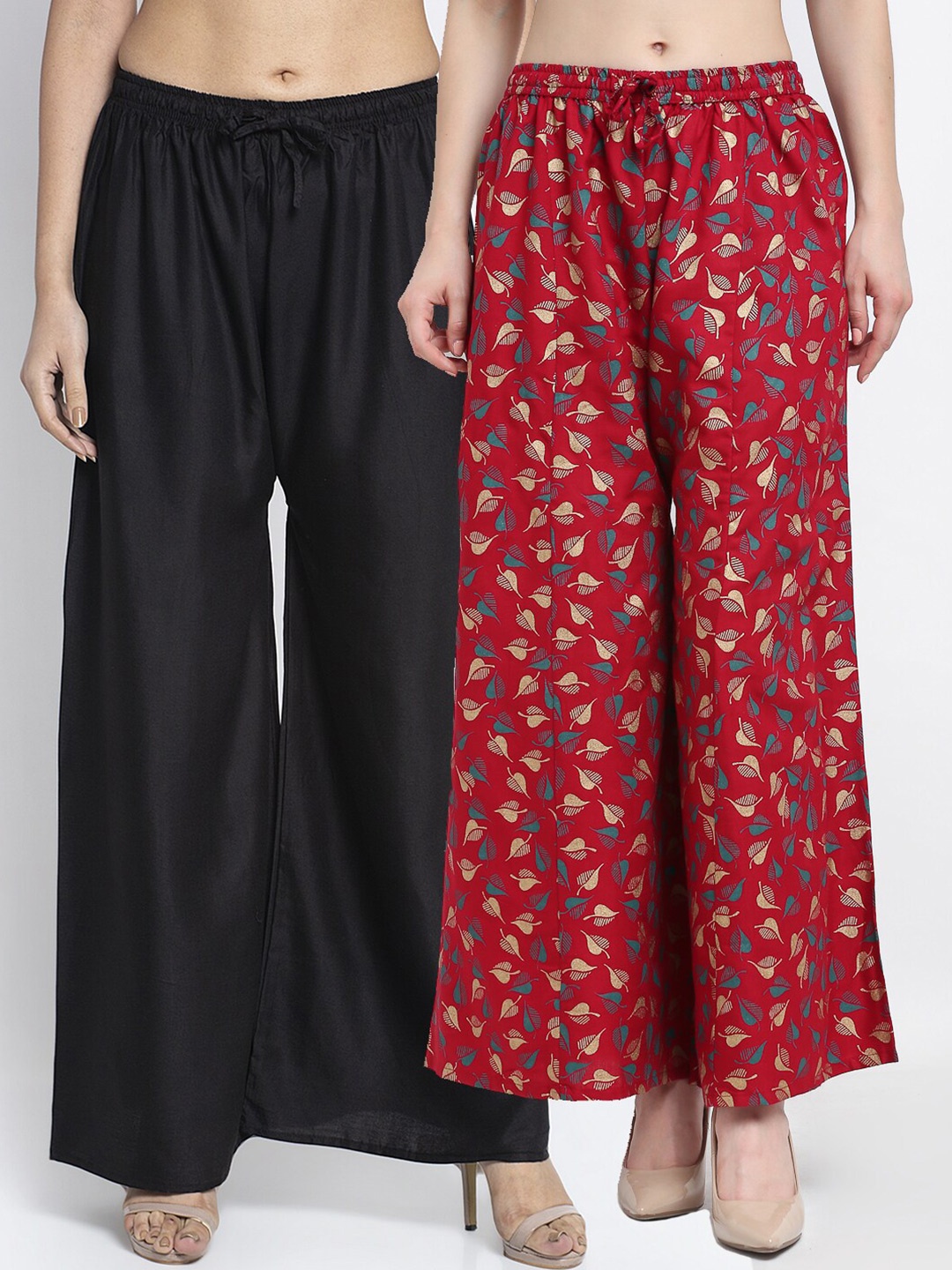

GRACIT Women Black & Red Set Of 2 Wide Leg Knitted Palazzos