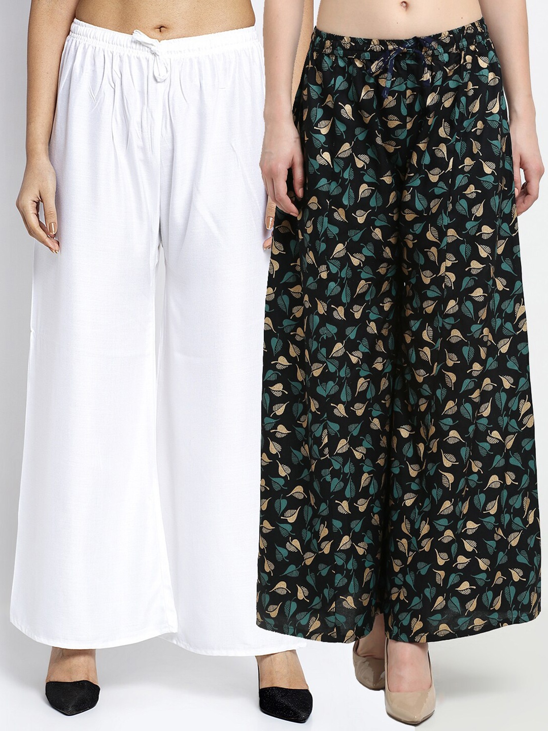 

GRACIT Women Pack of 2 Knitted Ethnic Palazzos, White