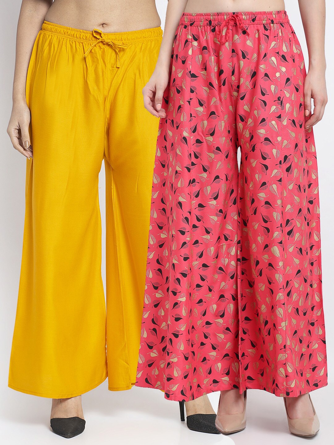 

GRACIT Women Pack of 2 Coral & Yellow Floral Printed Flared Palazzos