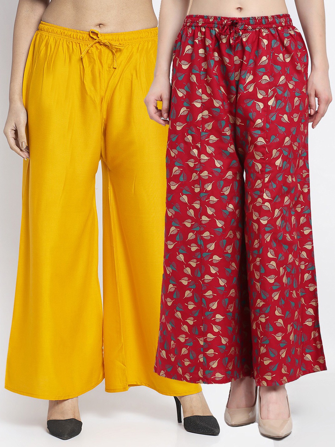 

GRACIT Women Yellow & Red Set Of 2 Wide Leg Knitted Palazzos