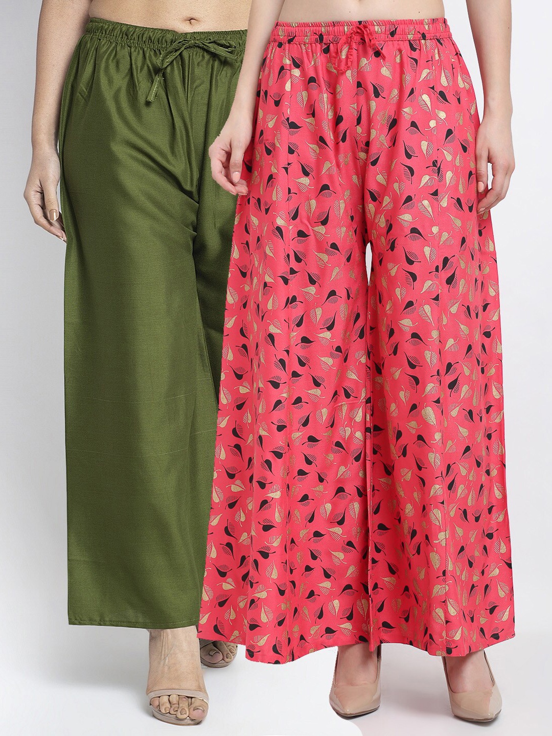 

GRACIT Women Green & Pink Set Of 2 Wide Leg Knitted Palazzos