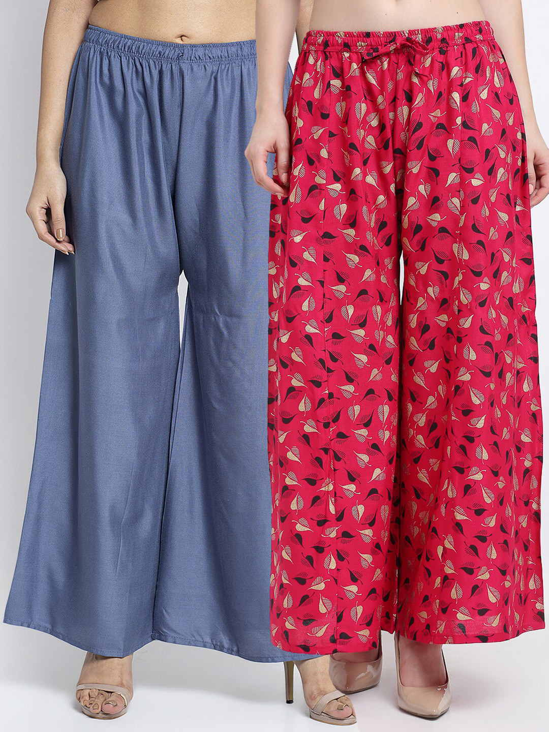 

GRACIT Women Pack of 2 Printed Knitted Ethnic Palazzos, Grey