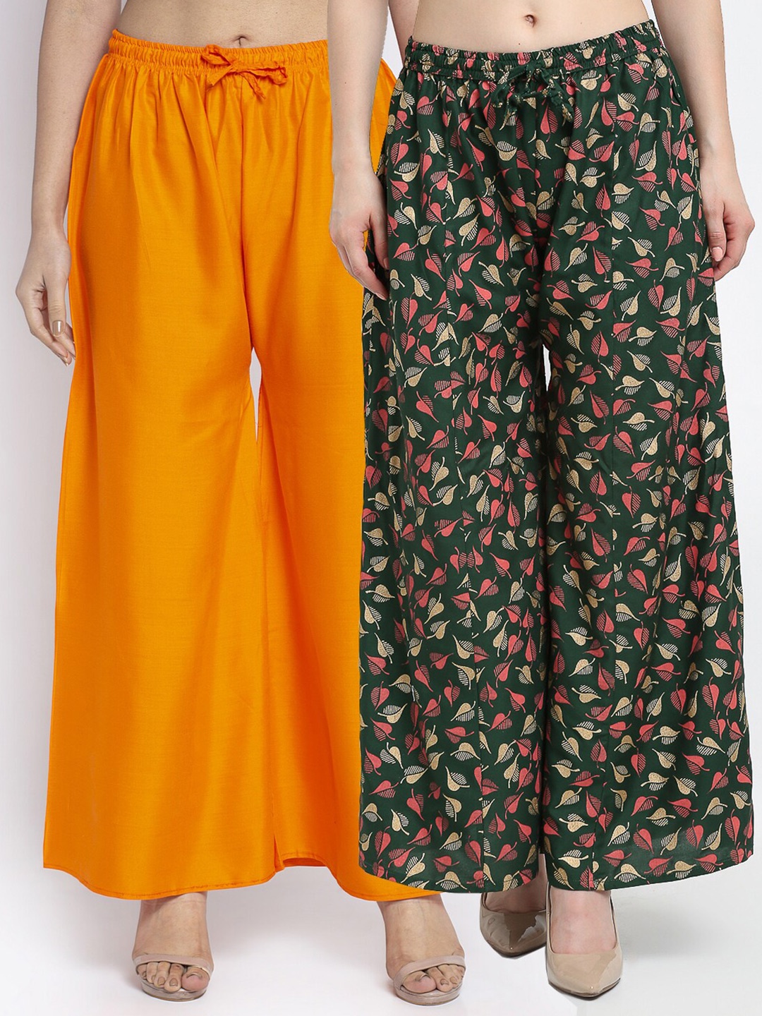

GRACIT Women Pack Of 2 Orange & Green Printed Flared Palazzos