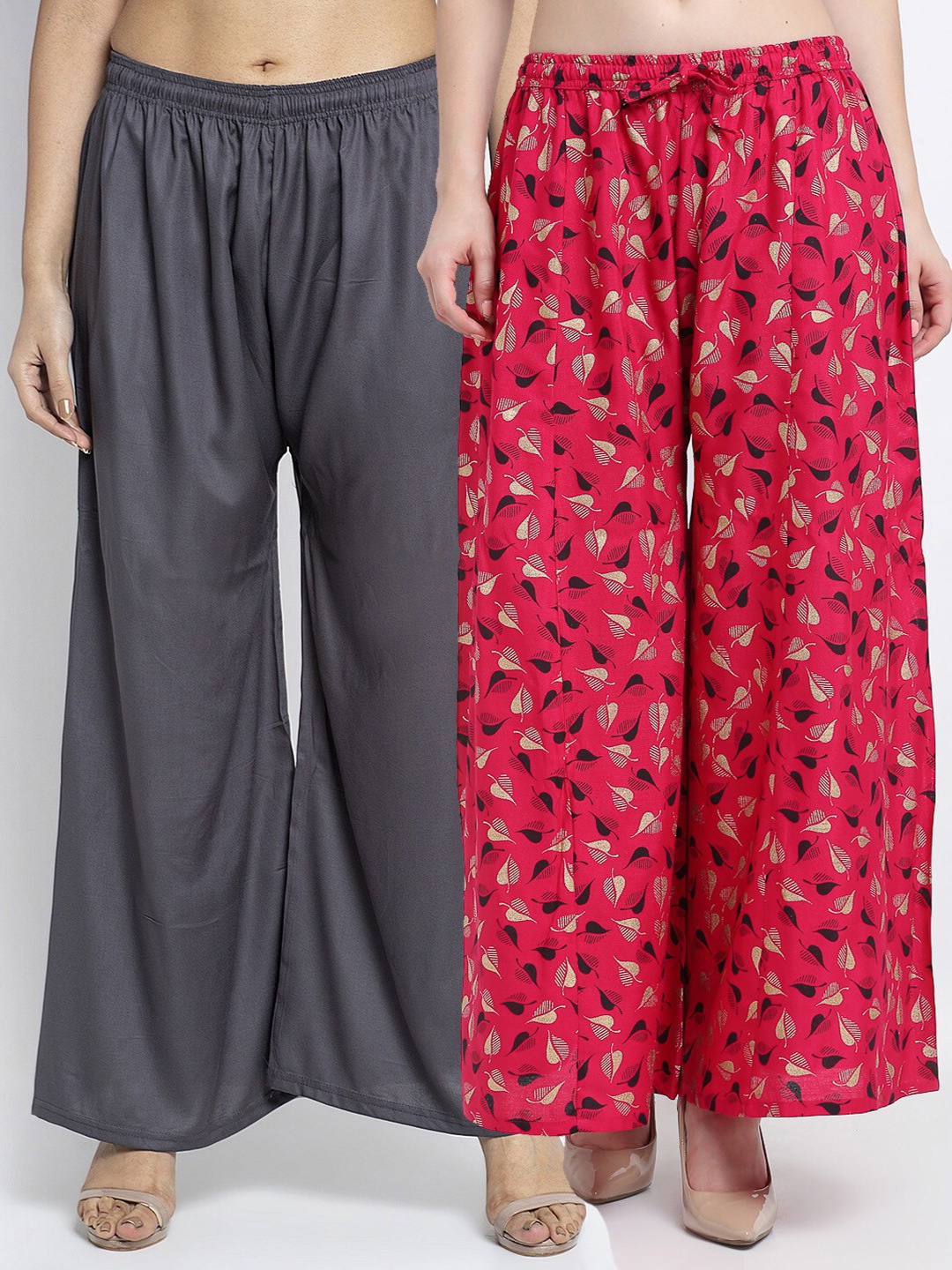 

GRACIT Women Grey & Magenta Set Of 2 Wide Leg Knitted Palazzos