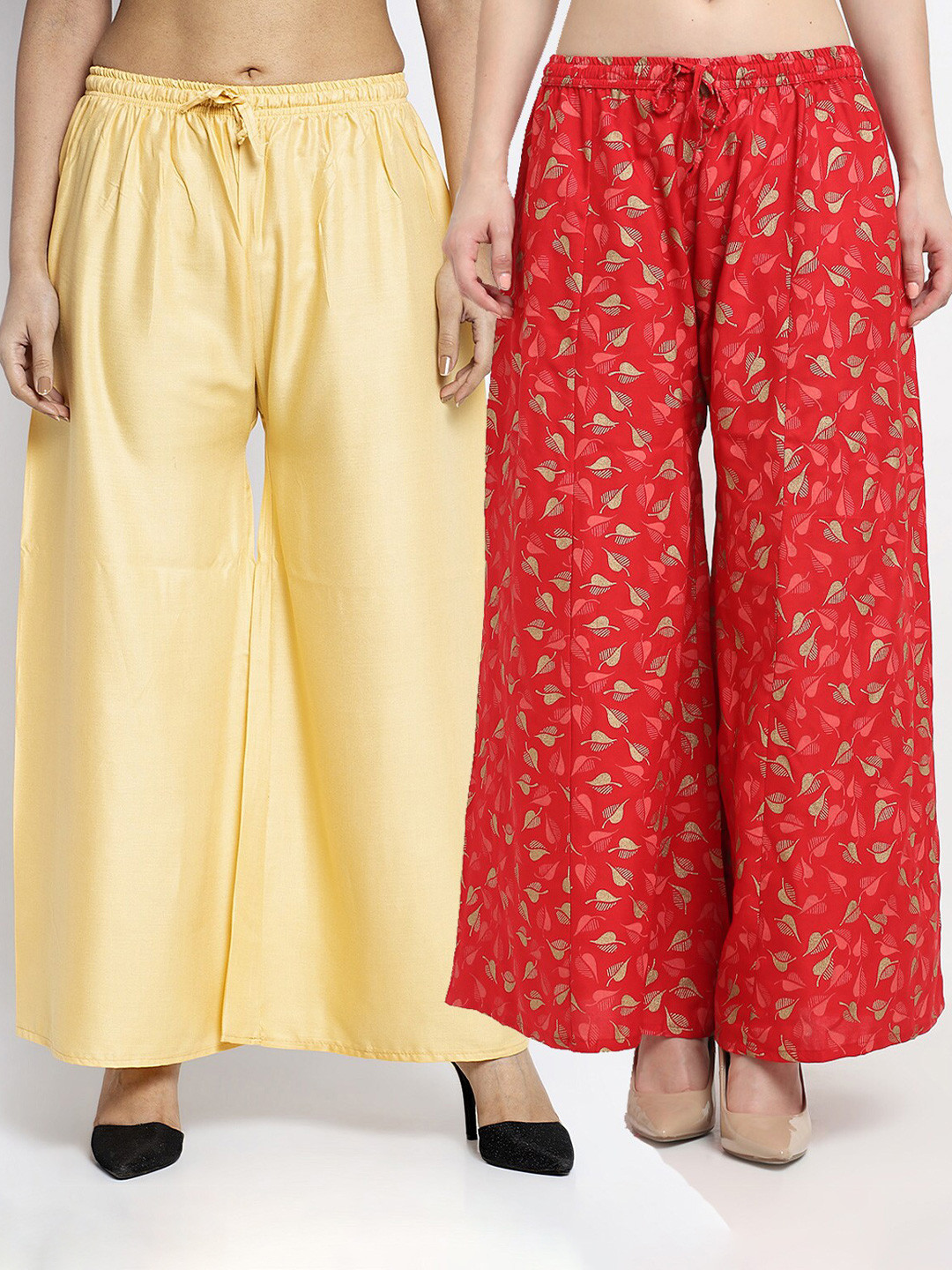 

GRACIT Women Beige & Red Pack of 2 Printed Flared Knitted Ethnic Palazzos