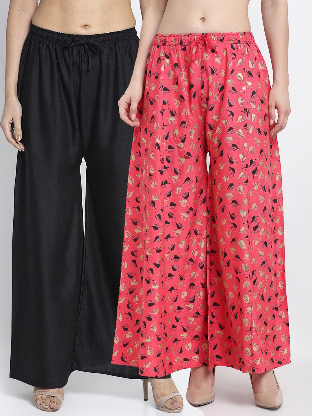 

GRACIT Women Pack of 2 Black & Pink Floral Printed Flared Palazzos