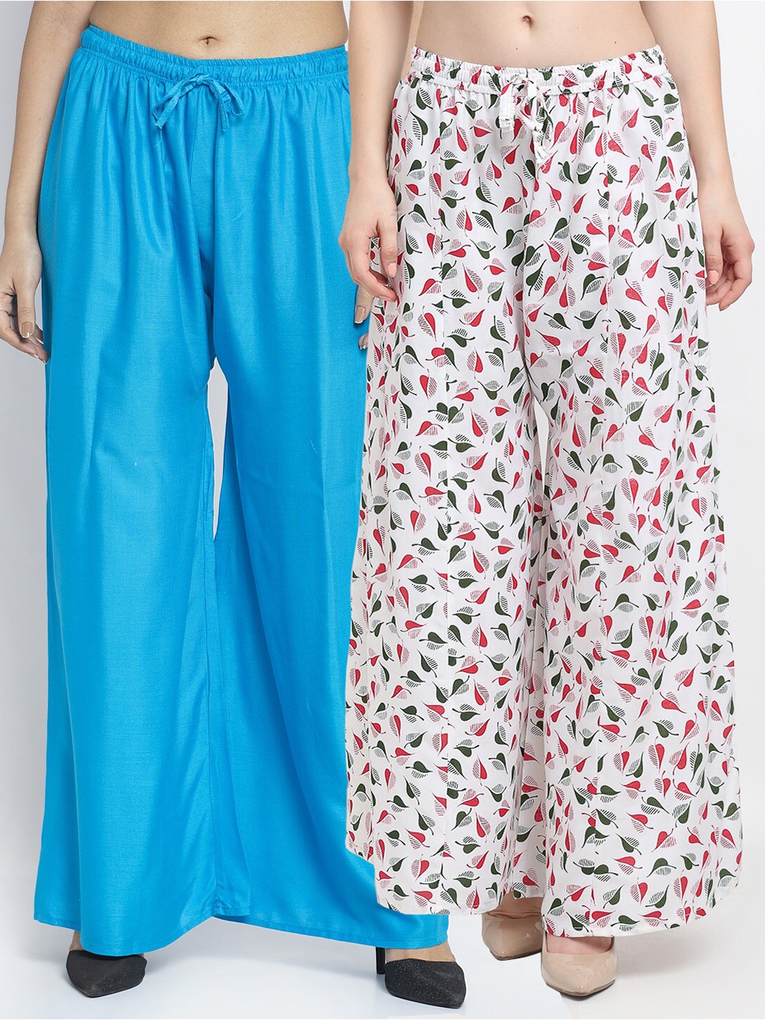 

GRACIT Women Blue & White Pack of 2 Printed Flared Knitted Ethnic Palazzos