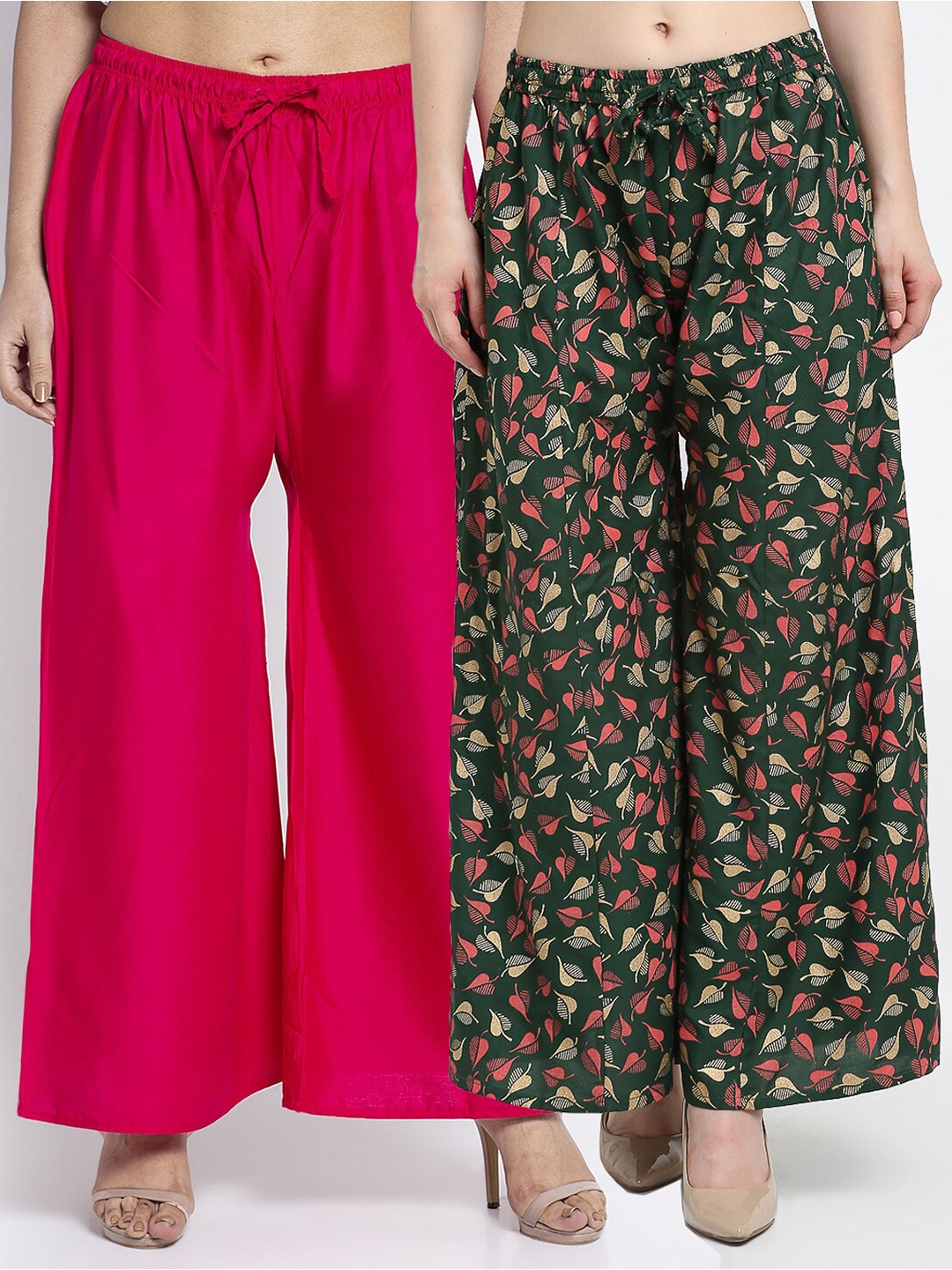 

GRACIT Women Pack of 2 Pink & Green Floral Printed Flared Palazzos