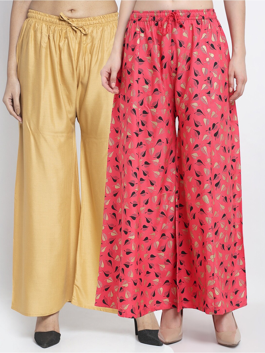 

GRACIT Women Pack Of 2 Beige & Pink Printed Flared Palazzos