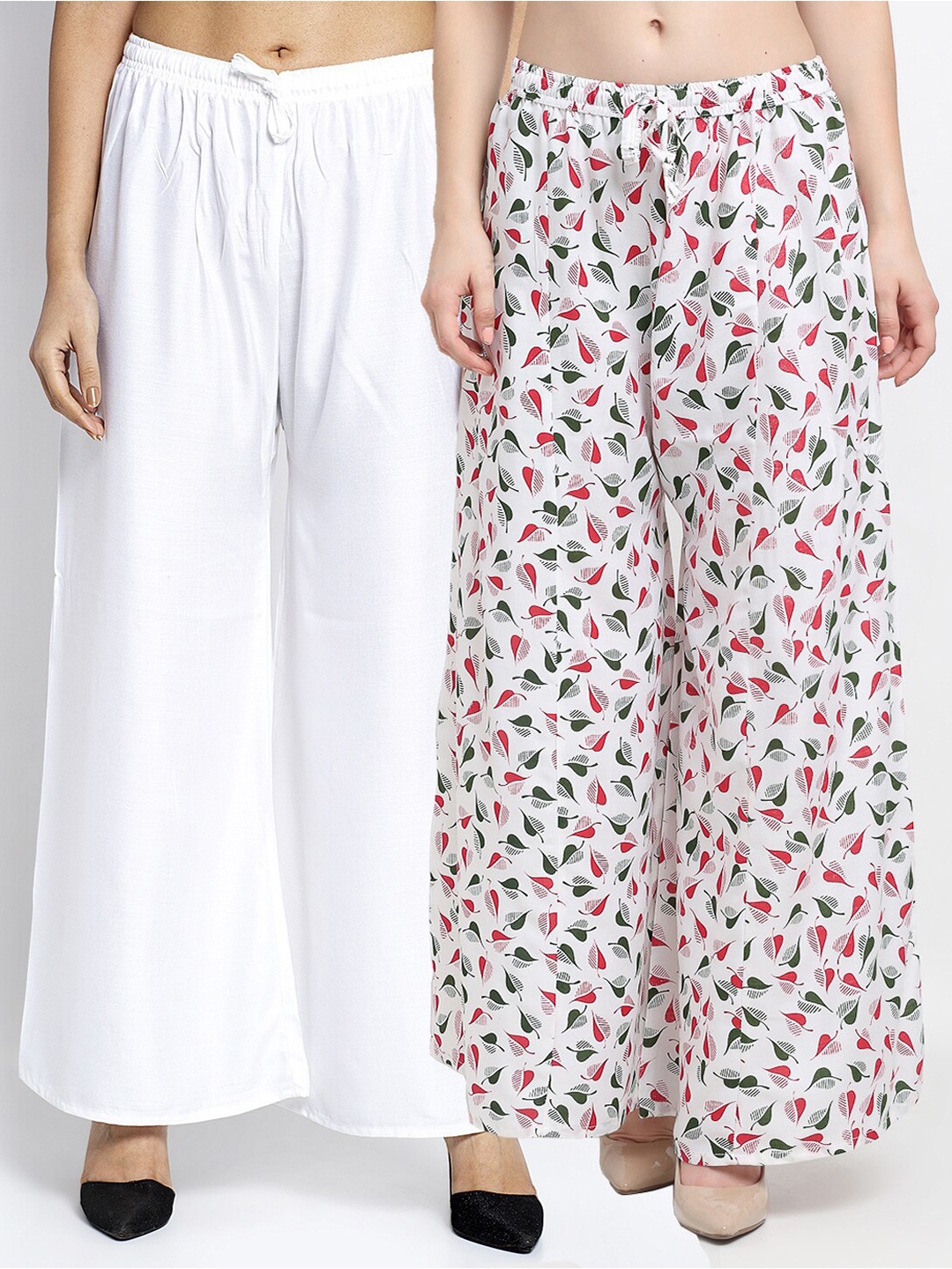 

GRACIT Women White Pack of 2 Printed Flared Knitted Ethnic Palazzos