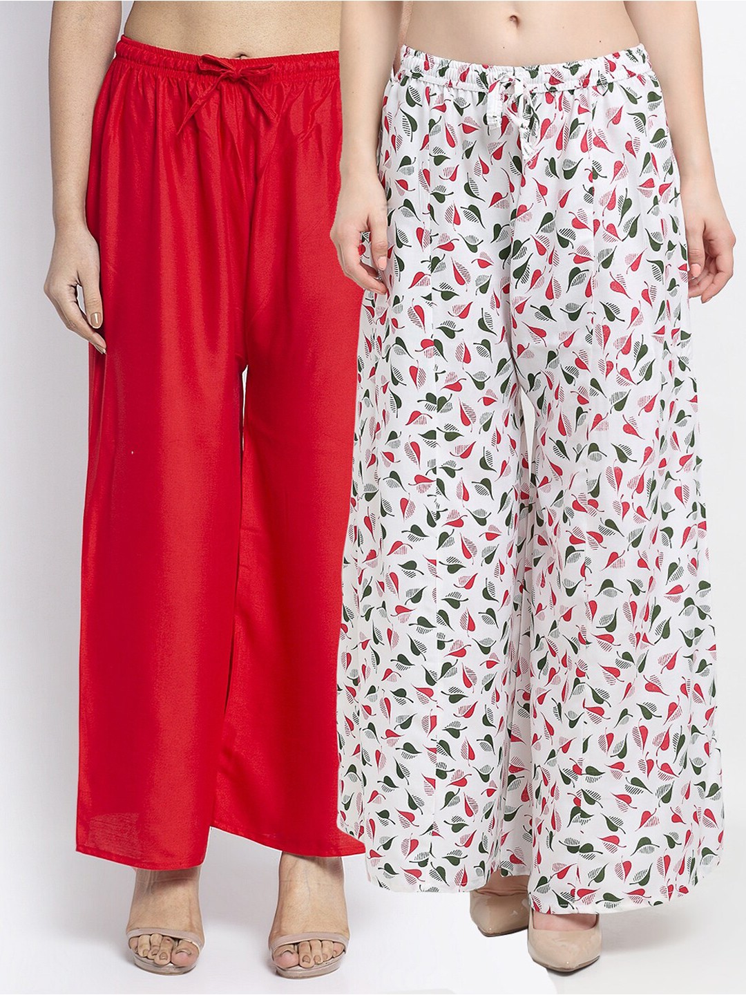 

GRACIT Women Red & White Set Of 2 Wide Leg Knitted Palazzos